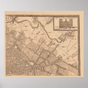 4 Panel Sepia de Rochefort Paris Map Frame 2 - LB Poster