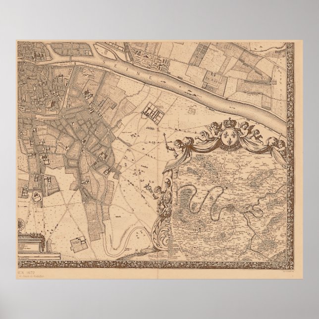 4 Panel Sepia de Rochefort Paris Map Frame 4 Poster (Front)