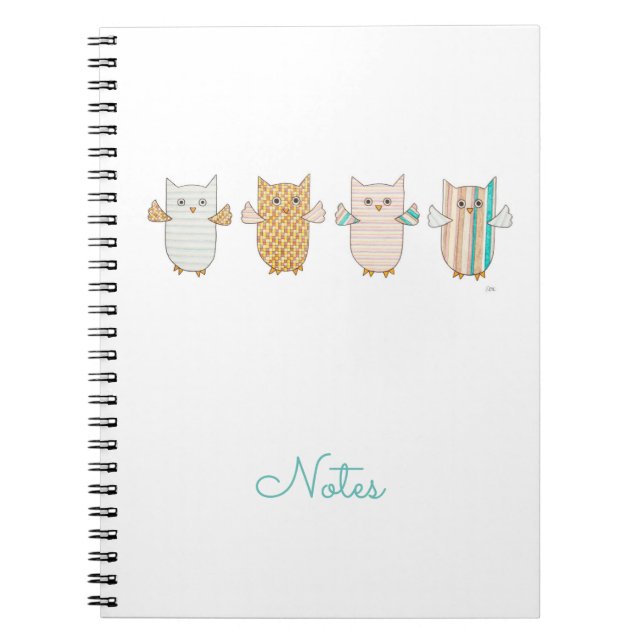 4 Pastel Owls Flying Notebook (Front)