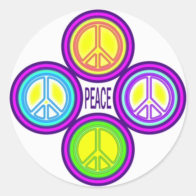4 PEACE SIGNS CLASSIC ROUND STICKER (Front)