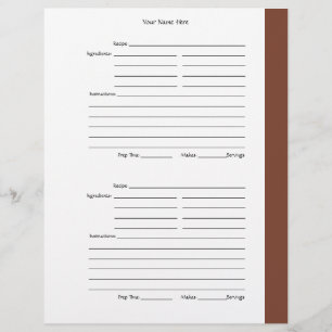 4 per Page - Brown 2-sided Recipe Pages