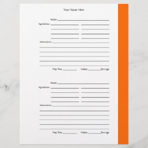 4 per Page - Orange 2-sided Recipe Pages