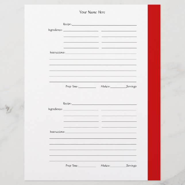 4 per Page - Red 2-sided Recipe Pages (Front)
