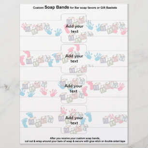 4 per sheet Bar Soap Bands Baby Shower Paper Favou