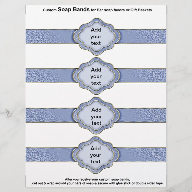 4 per sheet Soap Band Blue Ribbon Bridal favours (Front)
