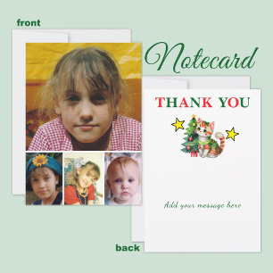 4 photo add message christmas cat tree thank you card