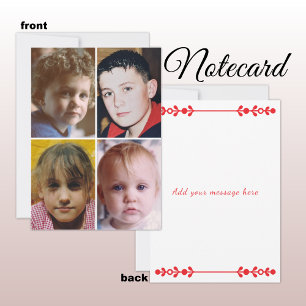 4 photo add message red text flat note card