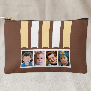 4 photo add name white brown peach accessory pouch