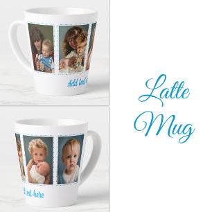 4 photo add text white blue latte mug