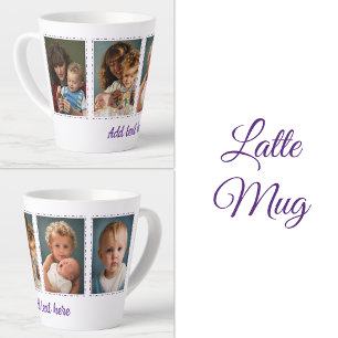 4 photo add text white purple latte mug