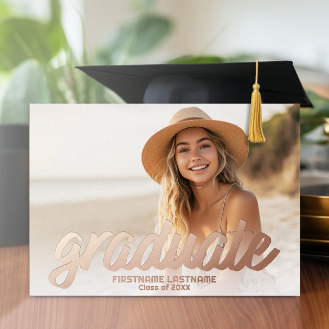4 Photo Announcement Rose Gold Grad Party (Graduation Party Invitation with Multiple Photos)