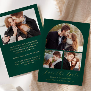 4-Photo Arch Emerald Green Gold Save the Date