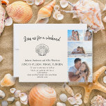 4 Photo Beach Seashell Destination Wedding  Save The Date<br><div class="desc">Modern 4-photo Beach/seashell destination wedding Save the Date card. Contact me for assistance with your customisations or to request additional matching or coordinating Zazzle products for your special occasions. The background colour of this card is customisable when you use the Zazzle design tool, allowing you to change it to any...</div>