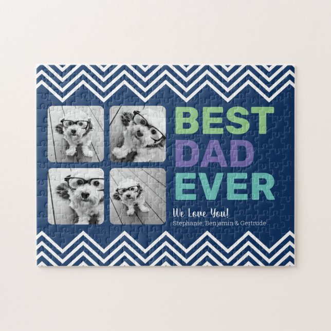 4 Photo Best Dad Ever - Whimsical Greeting Jigsaw Puzzle (Horizontal)