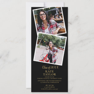 4 Photo Black And Gold Graduation Party Invitation