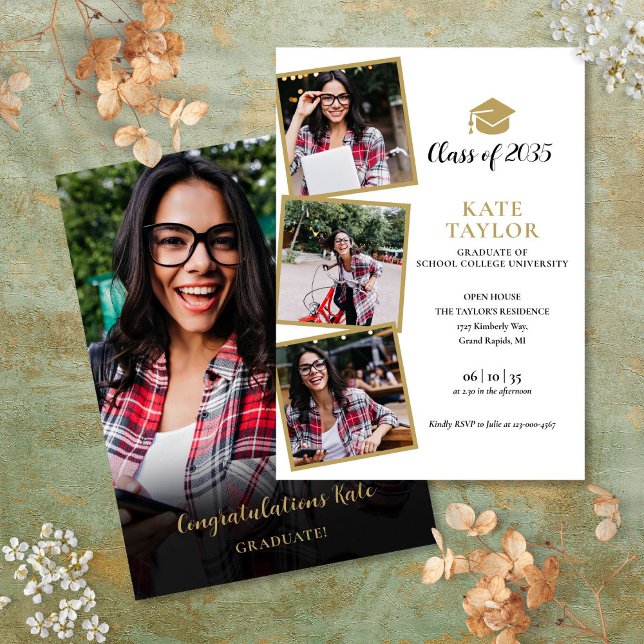 4 Photo Black And Gold Graduation Party Invitation (4 Photo Black And Gold Graduation Party Invitation)