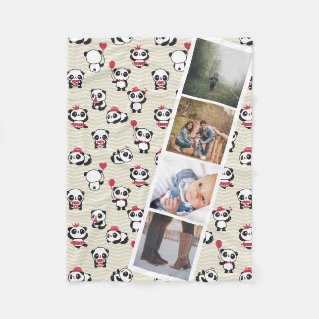 4 Photo Booth Cute Panda Bear Personalised Fleece Blanket (Front)