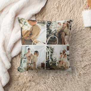 4 Photo Bow Wrap Christmas Family Keepsake Cushion