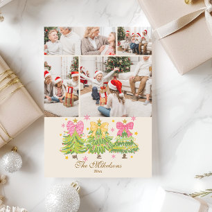 4 Photo Bright Ribbon Trees Holiday Family Card