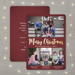4 Photo Burgundy Merry Christmas Modern Collage<br><div class="desc">Send stylish joyful greetings and share your favourite pictures with a custom four photo collage burgundy and gold foil holiday card. All text on this template is simple to customise to include any wording, such as Merry Christmas, Happy Holidays, Seasons Greetings, New Year Cheers etc. (IMAGE PLACEMENT TIP: An easy...</div>