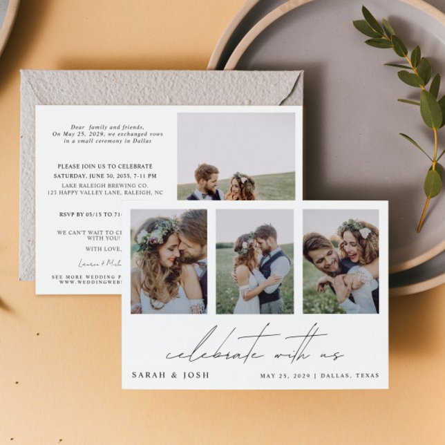 4 Photo Celebrate With Us Wedding Reception Announcement (Personalize this wedding reception invitation with your photos & personal deets - simple, easy, done)