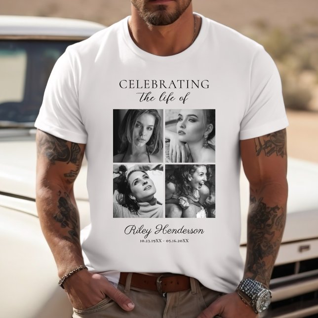 4 Photo Celebration of Life Memorial White T-Shirt (Creator Uploaded)