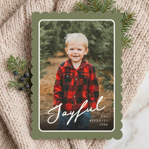 4 Photo Classic Scallop Frame Joyful Christmas Holiday Card