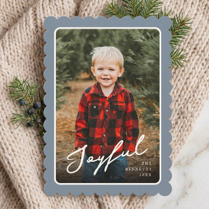 4 Photo Classic Scallop Frame Joyful Christmas Holiday Card