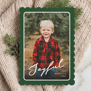 4 Photo Classic Scallop Frame Joyful Christmas Holiday Card
