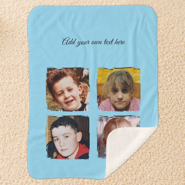 4 photo collage add text blue sherpa blanket (Creator Uploaded)
