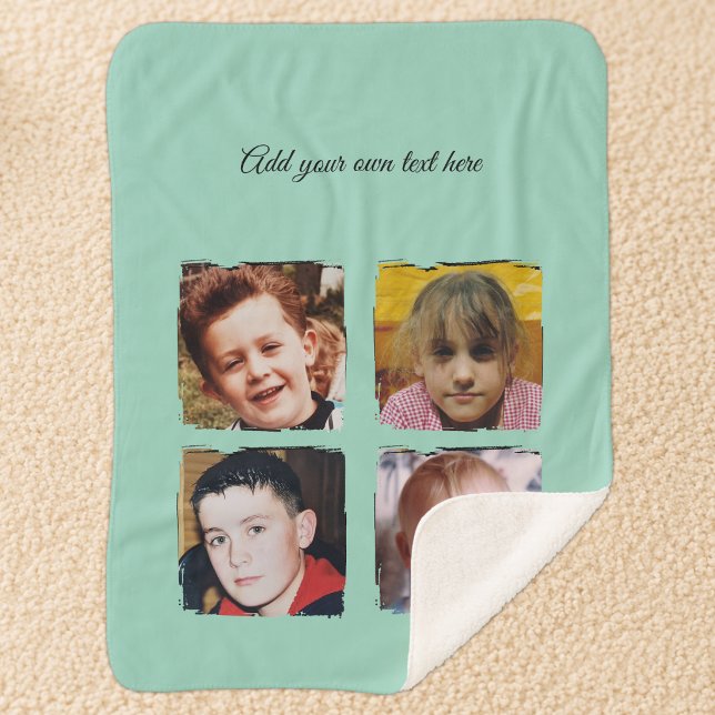 4 photo collage add text green sherpa blanket (Creator Uploaded)