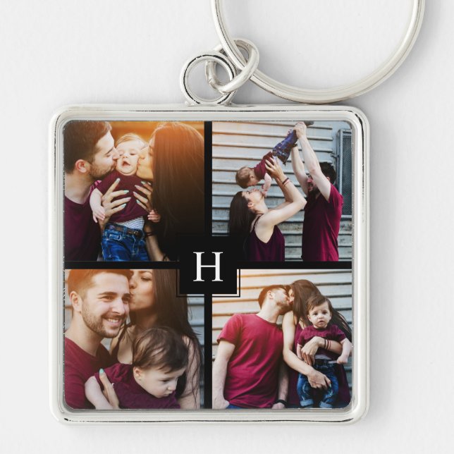 4-Photo Collage and Monogram Key Ring (Front)