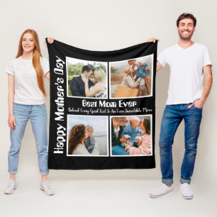 4 Photo Collage Best Mum Ever Fleece Blanket