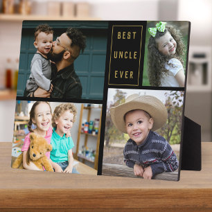 4 Photo Collage Best Uncle Ever  Black And Gold Plaque