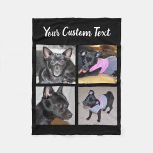 4 Photo Collage   Black Fleece Dog Blanket