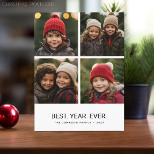 4 Photo Collage Black White - Best Year Ever Holiday Postcard