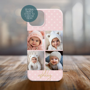 4 Photo Collage - blush pink dots, Gold Script Case-Mate iPhone 14 Case