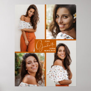 4 Photo Collage Burnt Orange Graduation Welcome Poster