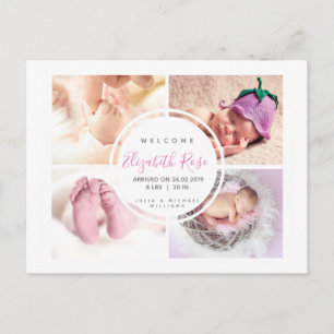 4 Photo Collage Circle Newborn Baby Girl Postcard