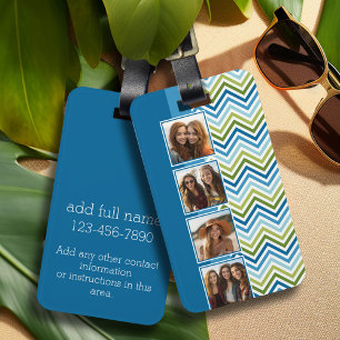 4 Photo Collage Colourful Chevrons Luggage Tag