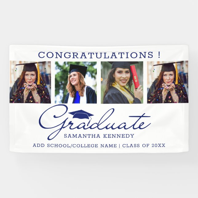 4 Photo Collage Congrats Grad 2025 Graduation Blue Banner (Horizontal)