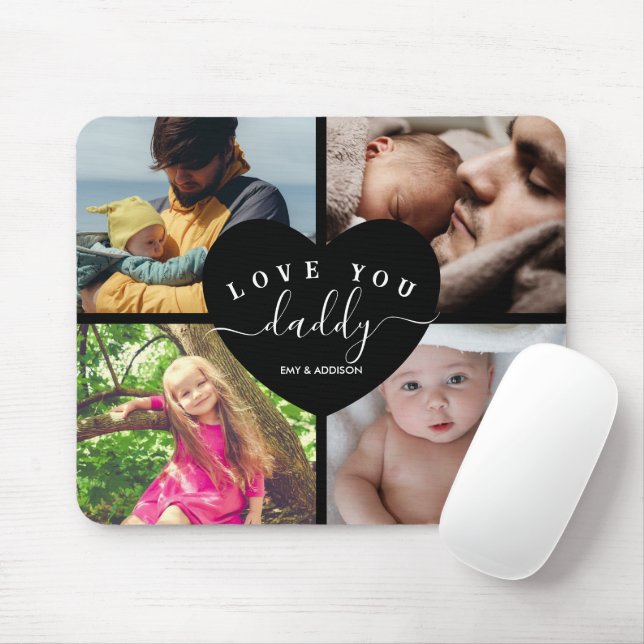 4 Photo Collage Custom Text Personalised Daddy  Mouse Pad (With Mouse)