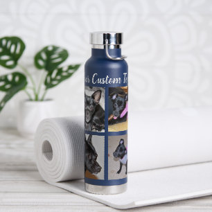 4 Photo Collage Dog Navy Water Bottle