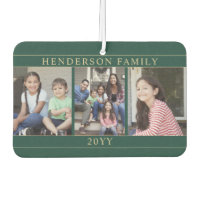 4 Photo Collage Family Name Green and Gold Heart