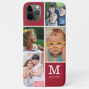 4 Photo Collage Family Name Monogrammed Red Case-Mate iPhone Case