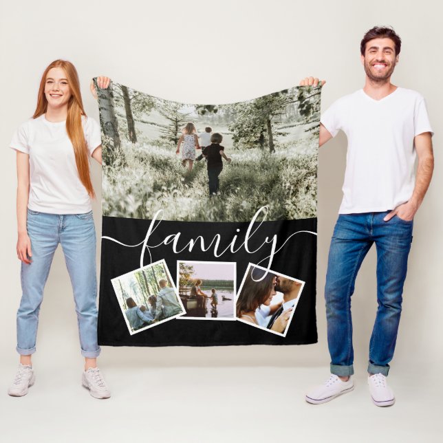 4 Photo Collage Family Personalised Fleece Blanket (In Situ)