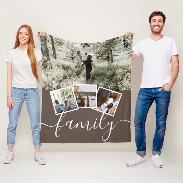 4 Photo Collage Family Personalised Fleece Blanket (In Situ)