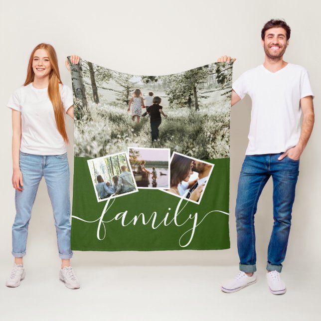 4 Photo Collage Family Personalised Fleece Blanket (In Situ)