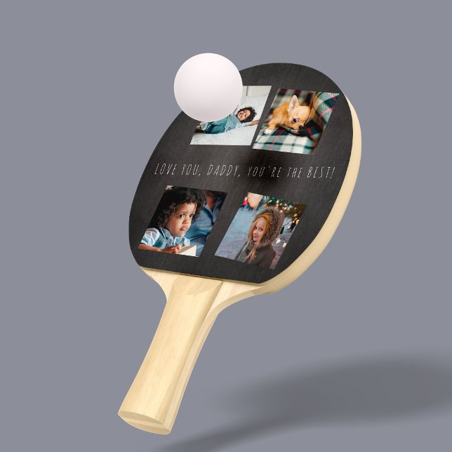 4 photo collage Father's Day Love you Daddy grey Ping Pong Paddle (Creator Uploaded)