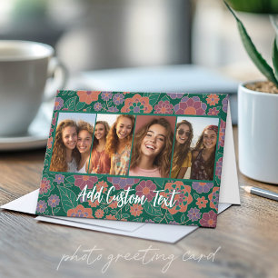 4 Photo Collage - Floral Background with Text Card